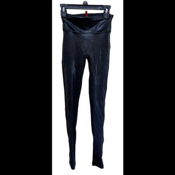 Spanx Pants Womens Extra Small Petite Black Leggings Faux Leather - Picture 1 of 3